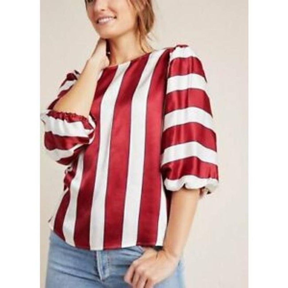 Anthropologie Maria Candy Striped Balloon Sleeve Blouse